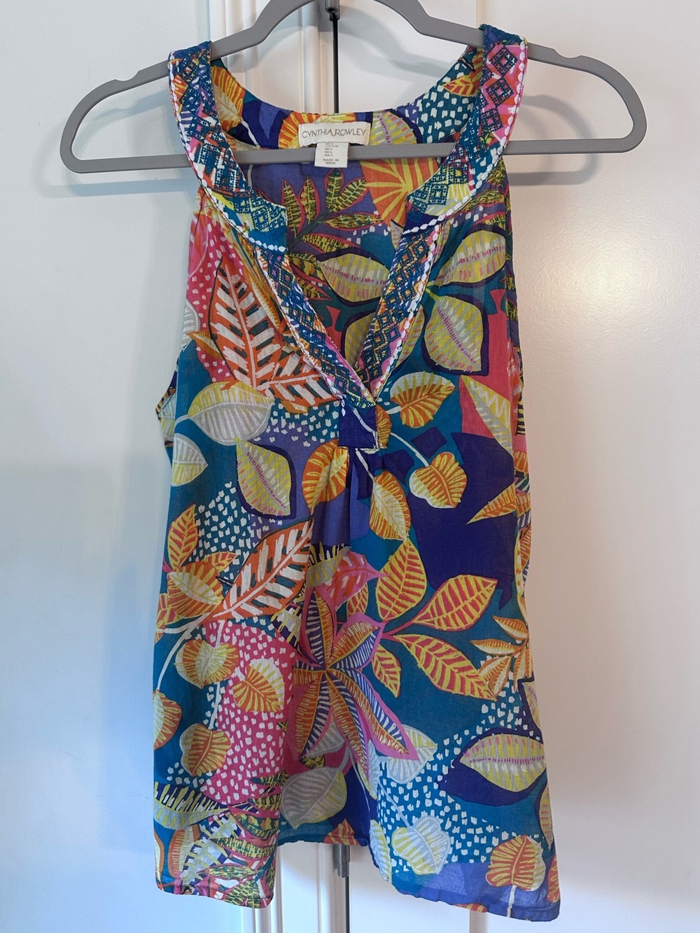 Cynthia Rowley Multicolor Leaf Print Sleeveless Top - Blue/Pink